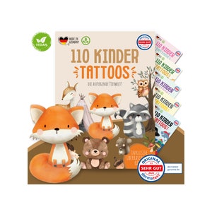 MeinBaby123® 110 tatuaggi sulla pelle delicati sulla pelle per bambini, animali della foresta, regali per bambini, borse per feste di compleanno per bambini, giochi per bambini di nozze