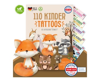 MeinBaby123® 110 tatouages cutanés doux pour la peau pour enfants, animaux de la forêt, cadeaux pour enfants, sacs de fête d'anniversaire pour enfants, jeux pour enfants de mariage