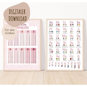 MeinBaby123® Download digitale Set di 2 | Poster 1x1 | Poster delle Scritture di base | Immagini della cameretta dei bambini | Poster per la cameretta dei bambini | Poster didattico (rosa)