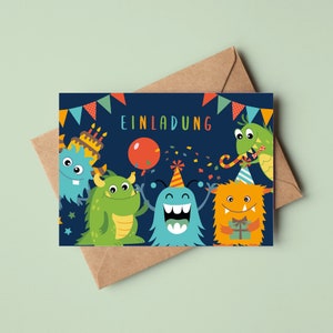 Tarjetas de invitación de monstruos para cumpleaños infantiles | Invitaciones de cumpleaños para niños | incluidos sobres | V24