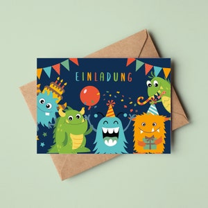 Monster invitation cards for children's birthday | Birthday invitations for children | including envelopes | V24