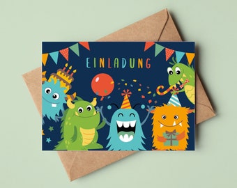 Cartes d'invitation monstre pour l'anniversaire des enfants | Invitations d'anniversaire pour les enfants | y compris les enveloppes | V24