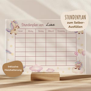 Einschulung | Stundenplan Acrylglas transparent | Stundenplan abwischbar | Schulanfang Geschenk | Mädchen | Stundenplan Einhörner