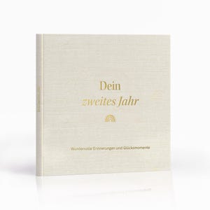 Babydagboek Mijn Eerste Jaar Linnen Omslag Verguld | Babyherinneringsboek | Geboortecadeau | Leg Magische Momenten Vast (Linnen) 1x Dein zweites Jahr