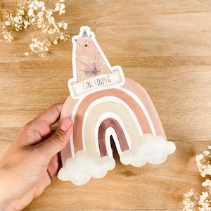 Regenboog uitnodigingskaart om zelf te maken, kinderverjaardagsuitnodigingskaarten DIY, kinderverjaardagsuitnodiging boho zelf maken