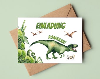 Dino Einladungskarten Kindergeburtstag | Dinosaurier Kindergeburtstag | Geburtstagseinladungen für Jungs | Einladungskarten Dinosaurier