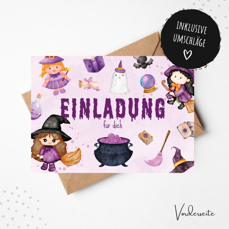 Witch invitation cards for children's birthdays | Birthday invitations for children | Witch party | Witch invitation cards for children's birthdays image 2
