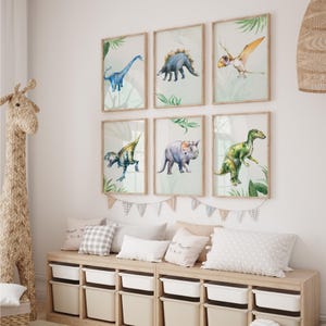 MeinBaby123® Juego de 6 carteles de dinosaurios DIN A4 | Imágenes de dinosaurios | Decoración de la habitación del bebé | Fotomurales para habitación infantil