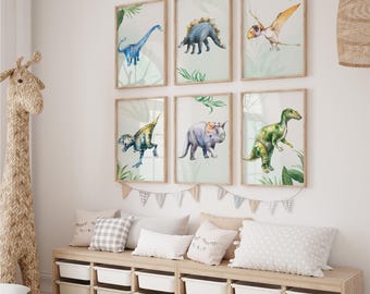 MeinBaby123® Set of 6 Dinosaur Posters DIN A4 | Dinosaur Pictures | Baby Room Decoration | Nursery Wall Art
