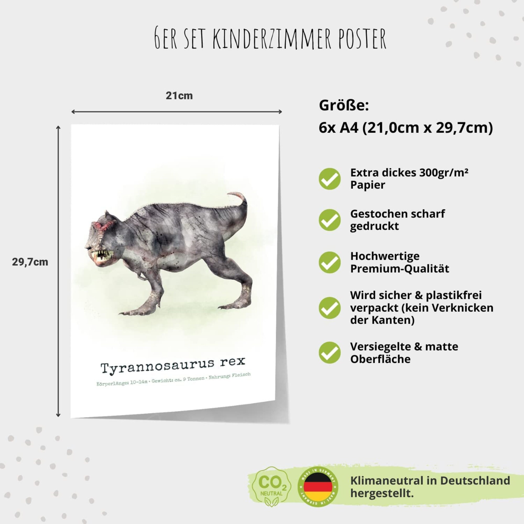 MeinBaby123 Dino-posters voor kinderkamer, dinosaurus, wandafbeeldingen, set van 6, DIN A4, decoratie voor babykamer