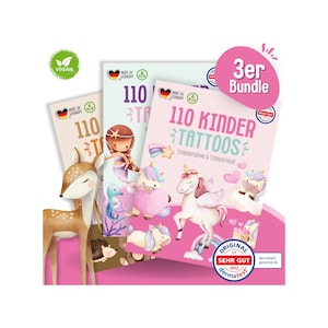 MeinBaby123® 330 tatuajes cutáneos respetuosos con la piel para niños, unicornio, princesa y hadas, regalo para niñas, bolsas de cumpleaños infantiles