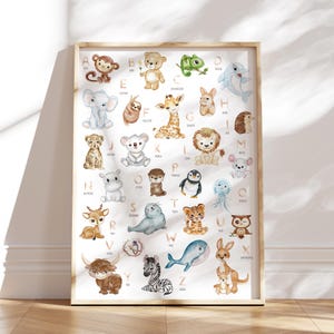 MeinBaby123® A2 Alphabet Poster | Buchstaben lernen | Lernposter ABC Grundschule | Kinderzimmer Wandbild | Lesen lernen (Tiere Alphabet 2)