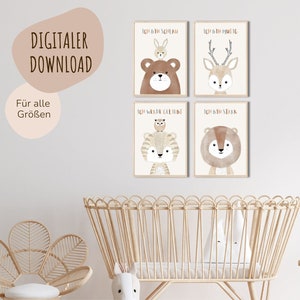 Descarga digital MyBaby123® | Conjunto de 4 imágenes de afirmación | Cuadros de habitaciones infantiles | Póster habitación infantil | Decoración habitación bebé (Cuatro amigos)
