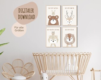 MeinBaby123® Digital Download | Set of 4 Affirmation Pictures | Children's Room Pictures | Children's Room Posters | Baby Room Decor (Four Friends)