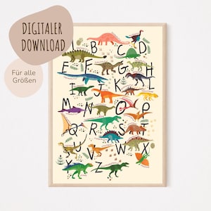 Download digitale MyBaby123® | Poster Dino ABC | Immagini della cameretta dei bambini | Poster per la cameretta dei bambini | Poster di apprendimento | Poster con alfabeto (Dino ABC V2)