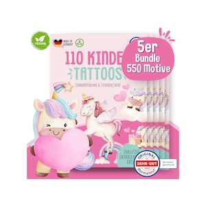 MeinBaby123® 550 tatuajes cutáneos respetuosos con la piel para niños, unicornio, princesa y hadas, regalo para niñas, bolsas de cumpleaños infantiles