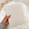 Pregnancy diary with linen cover gold plated, gifts for pregnant women, pregnancy, love in the belly, pregnancy (linen) product logo