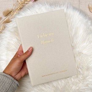Pregnancy diary with linen cover & gold-plated, gifts for pregnant women, pregnancy journal "Love in the belly" (linen)