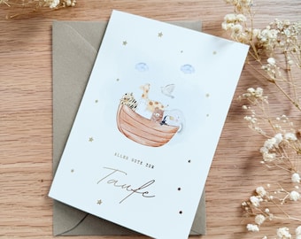Carte de baptême | Carte cadeau de baptême | Carte de félicitations pour garçons et filles | Carte pour le baptême | Dorée, enveloppe incluse