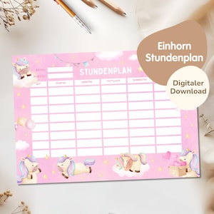 Digital timetable for children PDF for download | School timetable | Printable timetable | Timetable for girls - Unicorn