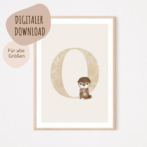 Descarga digital MyBaby123® | Cartel de letra inicial | Cuadros de habitaciones infantiles | Habitación infantil | Decoración de la habitación del bebé | Mural (Nutria O)