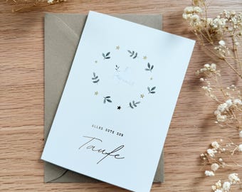 Carte de baptême | Carte cadeau de baptême | Carte de félicitations pour garçons et filles | Carte pour le baptême | Dorée, enveloppe incluse