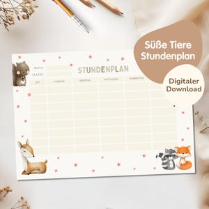 PDF timetable for girls to download | Timetable for school | Timetable for printing | Timetable for girls and boys animals