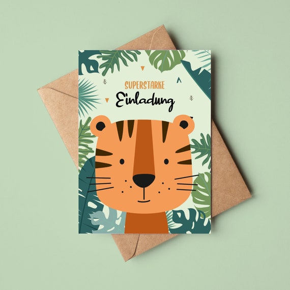 MeinBaby123® Einladungskarten Kindergeburtstag Tiger | Geburtstagseinladungen für Kinder | inkl. Briefumschläge