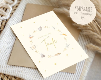 Carte de baptême | Carte cadeau de baptême | Carte de félicitations pour garçons et filles | Carte pour le baptême | Dorée, enveloppe incluse