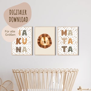 MeinBaby123® Digitaler Download | Süße Tierposter 3er Set | Bilder Kinderzimmer | Kinderzimmer Poster | Kinderposter Löwe (Hakuna Matata)