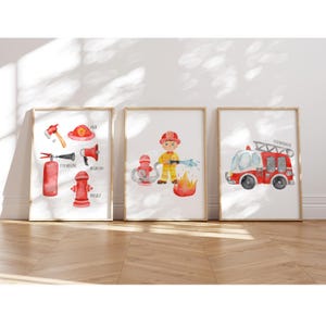 MeinBaby123® Juego de 3 pósteres DIN A4 Bomberos | Fotos decoracion habitacion infantil chicos | Camión de bomberos, bombero | (Departamento de bomberos V3)