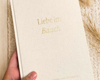 Diario della gravidanza con copertina in lino e placcatura in oro, regali per donne incinte, diario della gravidanza "Love in the Belly" (lino)