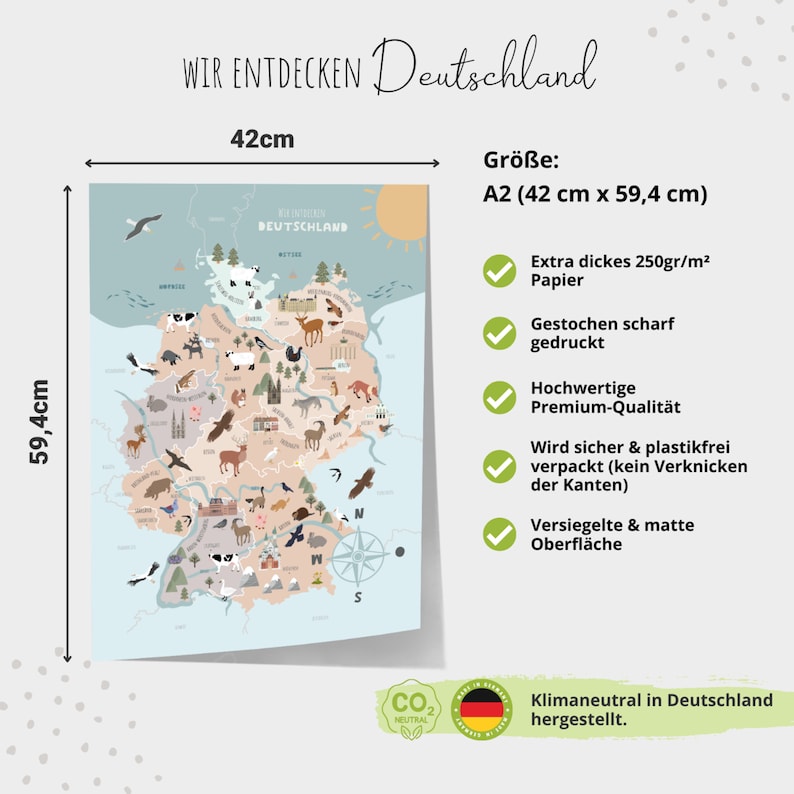 MeinBaby123® DIN A2 Deutschlandkarte für Kinder Kinderzimmer Bilder Deutschland Lernposter Premium Qualität Deutschlandkarte Bild 4