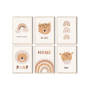 MeinBaby123® juego de 6 cuadros DIN A4 habitación infantil | Póster decoración de la habitación de los niños | cuarto de bebe | Murales de animales (Animales lindos V3)
