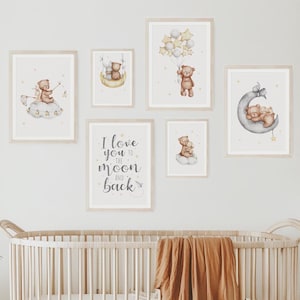 MeinBaby123® Juego de 6 Cuadros DIN A4 y DIN A5 Habitación Infantil | Póster decoración de la habitación de los niños | Decoración de la habitación del bebé | Murales de citas (Star Bear V1)
