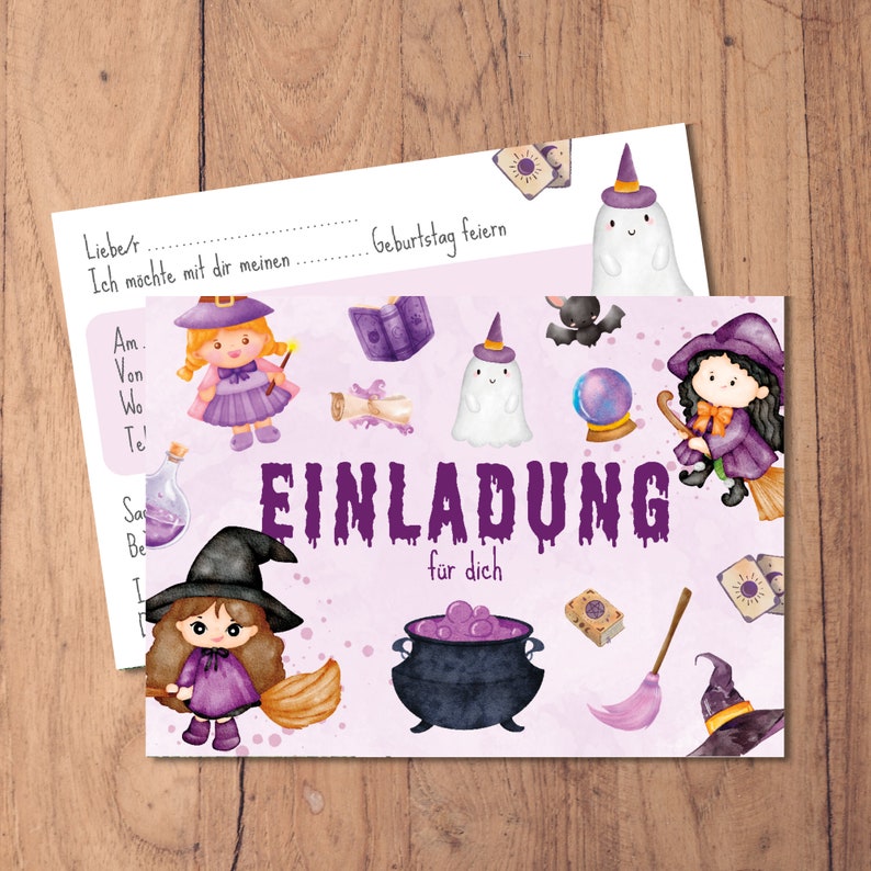 Witch invitation cards for children's birthdays | Birthday invitations for children | Witch party | Witch invitation cards for children's birthdays image 5