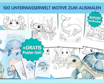 Puede incluir: Un conjunto de 100 páginas para colorear del mundo submarino con criaturas marinas como ballenas, tortugas, cangrejos, pulpos y estrellas de mar. Las páginas son en blanco y negro y están listas para colorear. El conjunto también incluye un conjunto de pósters gratuito.