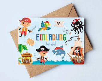 Piraten Einladungskarten Kindergeburtstag | Geburtstagseinladungen für Jungs | Piratenparty Kindergeburtstag