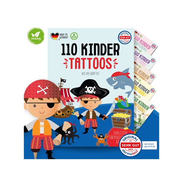 MeinBaby123® 110 tatouages pour enfants doux pour la peau, tatouages de pirate, anniversaire de pirate, fête de pirate, sacs de fête d'anniversaire pour enfants