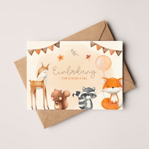 Cartões de convite fofos com animais da floresta para aniversários infantis | Convites de aniversário para crianças | Convites Boho para crianças