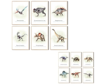 MeinBaby123® Set of 6 DIN A4 Dino Posters | 12 Designs | Dinosaurs | Baby Room Decoration | Nursery Wall Art Pictures (Double-Sided Set V1)