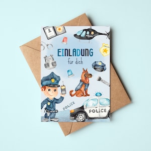 Tarjetas de invitación de la policía para cumpleaños infantiles | Invitaciones de cumpleaños para niños | Tarjetas de invitación de la policía | Policía de cumpleaños infantil.