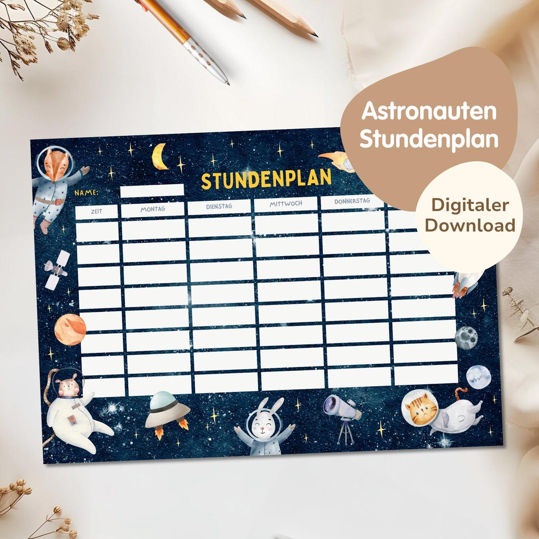 PDF Stundenplan für Mädchen und Jungs zum Herunterladen | Stundenplan