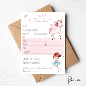 Princess invitation cards children's birthday princess Birthday invitations for girls Invitation cards with unicorn and princess image 5