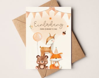 Sweet forest animals invitation cards for children's birthday | Birthday invitations for children | Boho invitation cards for children