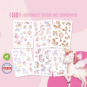110 hautfreundliche Hauttattoos für Kinder, Einhorn, Prinzessin & Feen, Geschenk für Mädchen, Mitgebsel Kindergeburtstag (Einhorn)