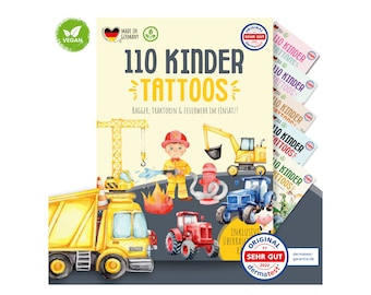 MeinBaby123® 110 skin-friendly skin tattoos for children, excavator fire department & farm tattoos, children's gift, children's birthday party bag