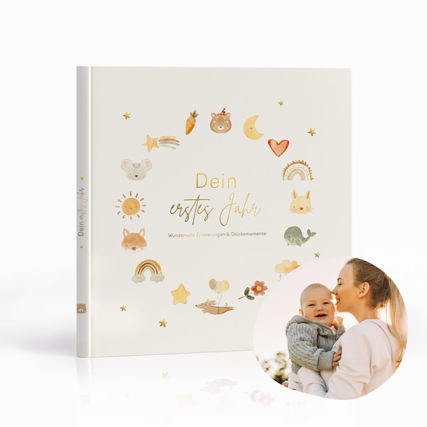 Diario de bebé 'Mi primer año' | Libro de recuerdos bebé | Idea de regalo para un nacimiento | Captura momentos mágicos para la eternidad (beige)