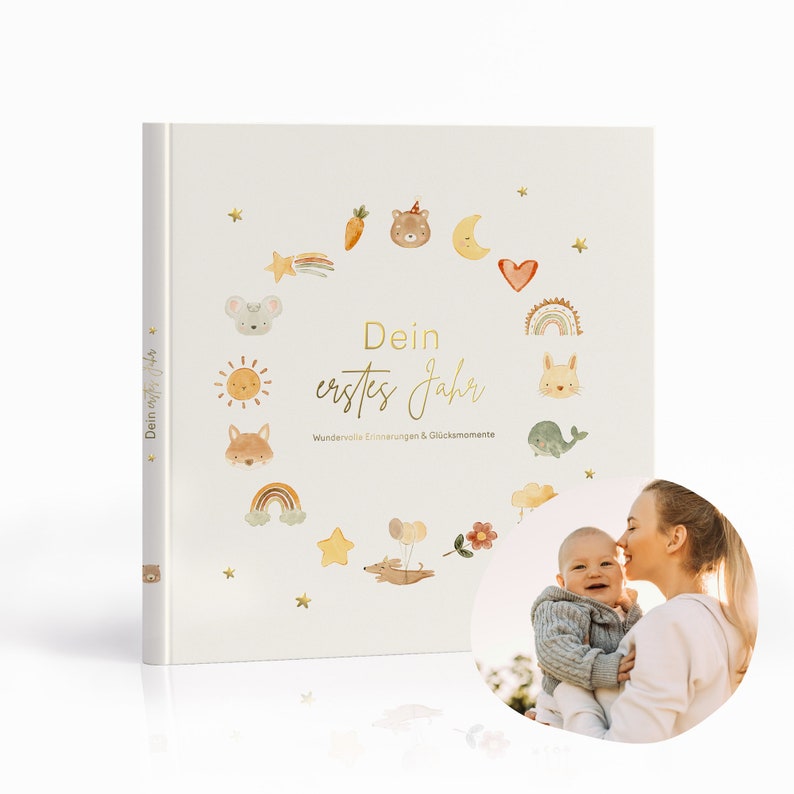 Babydagboek 'Mijn eerste jaar' Geheugenboek baby Cadeau-idee voor een geboorte Leg magische momenten voor de eeuwigheid vast beige afbeelding 1