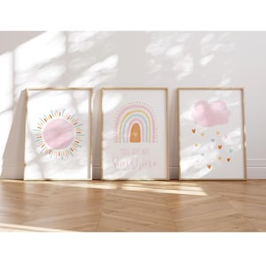MeinBaby123® Juego de 3 Cuadros DIN A4 Habitación Infantil | Póster decoración de la habitación de los niños | Decoración de la habitación del bebé | Murales de citas (Tú eres mi sol)